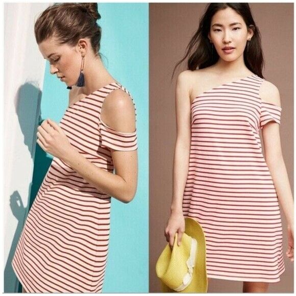 Anthropologie Maeve One Shoulder Striped Dress Size Small - Picture 1 of 8